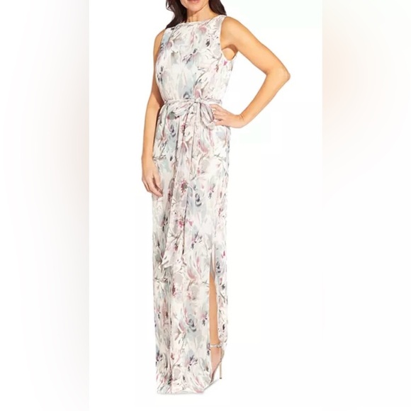 Aidan Mattox Floral Pleated Column Gown New Size 4 - Picture 6 of 9